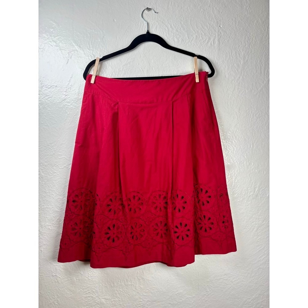 Ann Taylor Loft Skirt Womens 10 Red Eyelet Embroidered A-Line Cotton Office Bold